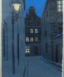 東山魁夷 木版画「夕べの町」