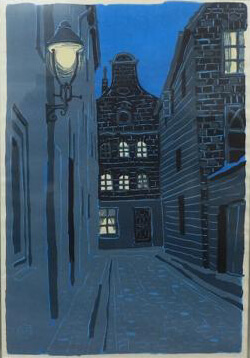 東山魁夷 木版画「夕べの町」