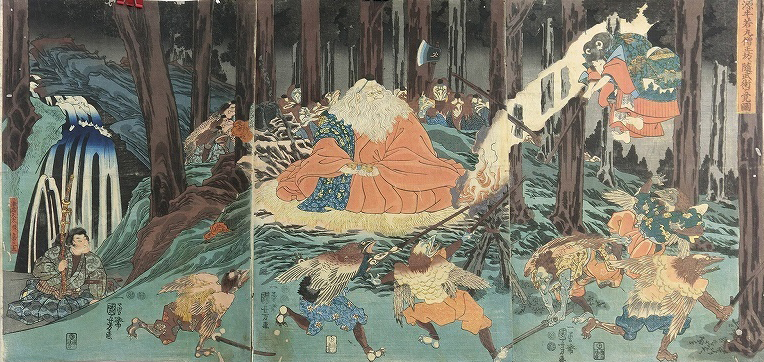 歌川國芳「源牛若丸僧正坊随武術覚図」