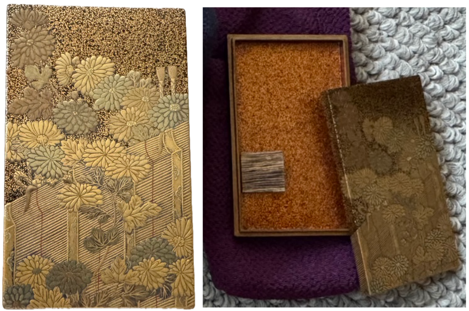 金蒔絵 香合 籬(まがき)に菊の図