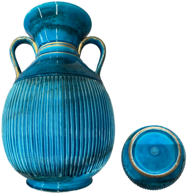 永楽善五郎 青釉耳付花瓶(あおゆうみみつきかびん)