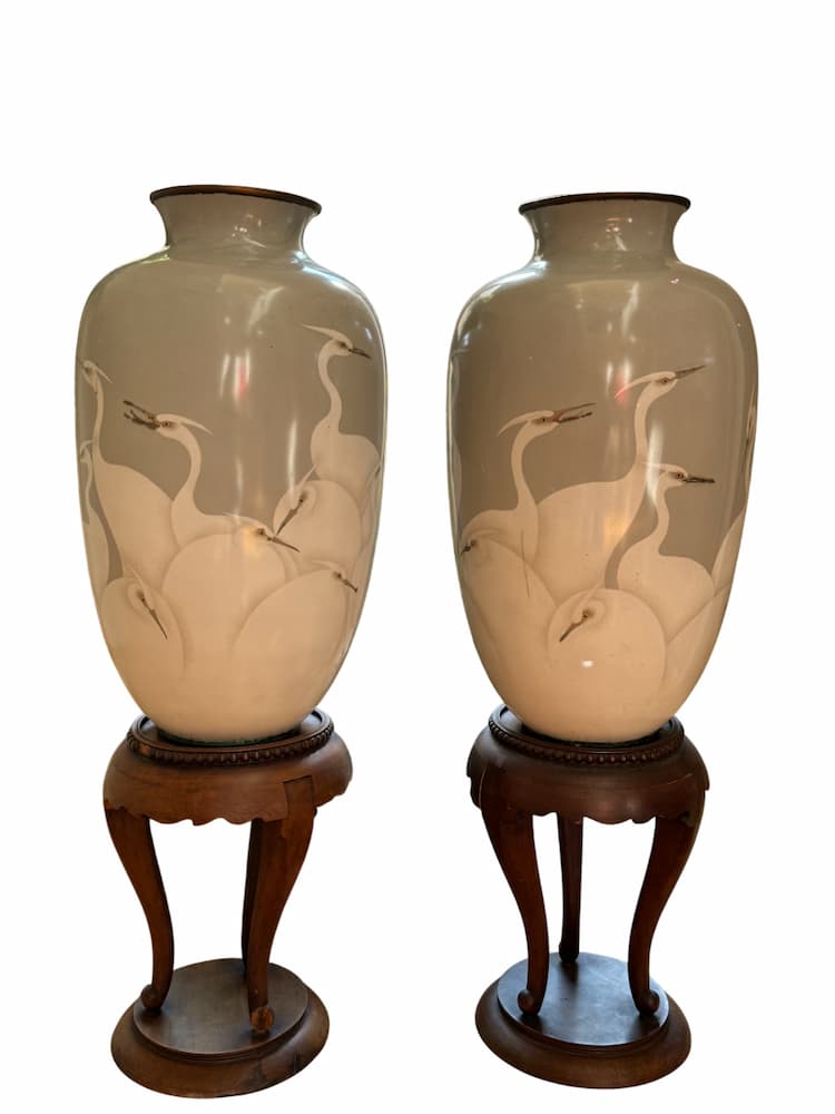 群鷺文大花瓶 一対