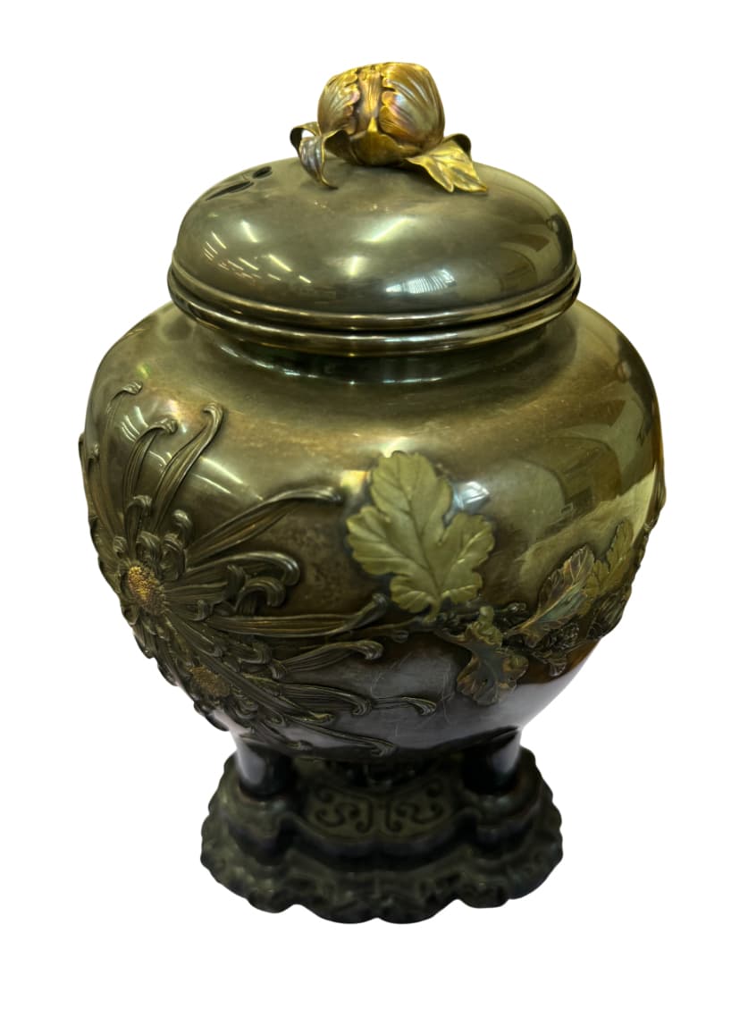 香川勝廣作 福寿図 銀製香炉