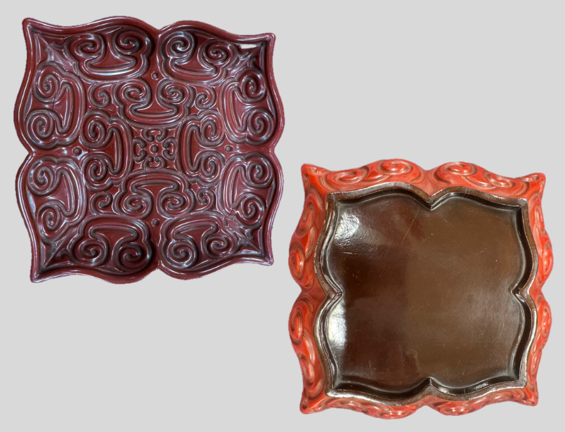 堆朱 屈輪文（ついしゅ ぐりもん） 四方箱蓋物