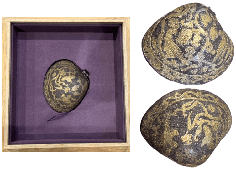 銀製塗金ぶどう鳥文貝形合子(ごうす)