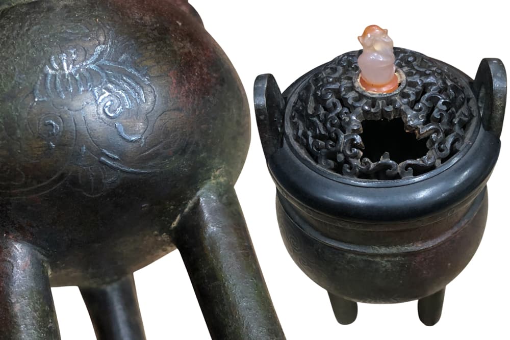 木製香炉 唐草文 瑪瑙の猿 茶道具