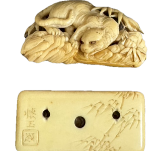 懐玉斎正次 根付 竹に虎図