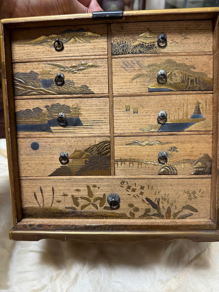 近江八景蒔絵 小箪笥