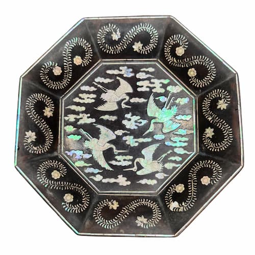 蘇山 螺鈿雲鶴唐草文 八角盆