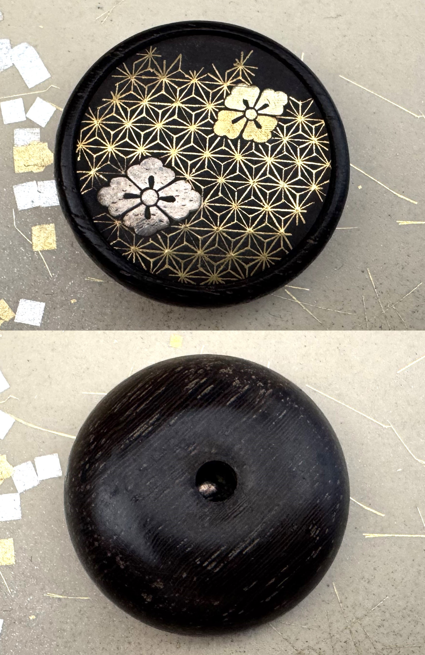 丸根付 象嵌（ぞうがん）麻の葉文様