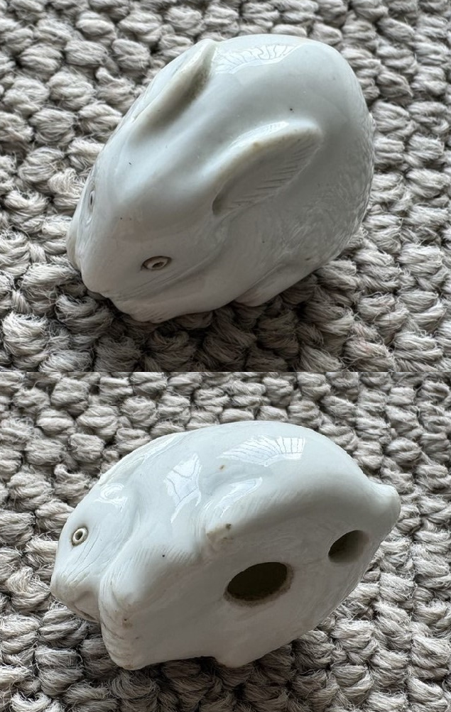 根付 陶磁器 白兎