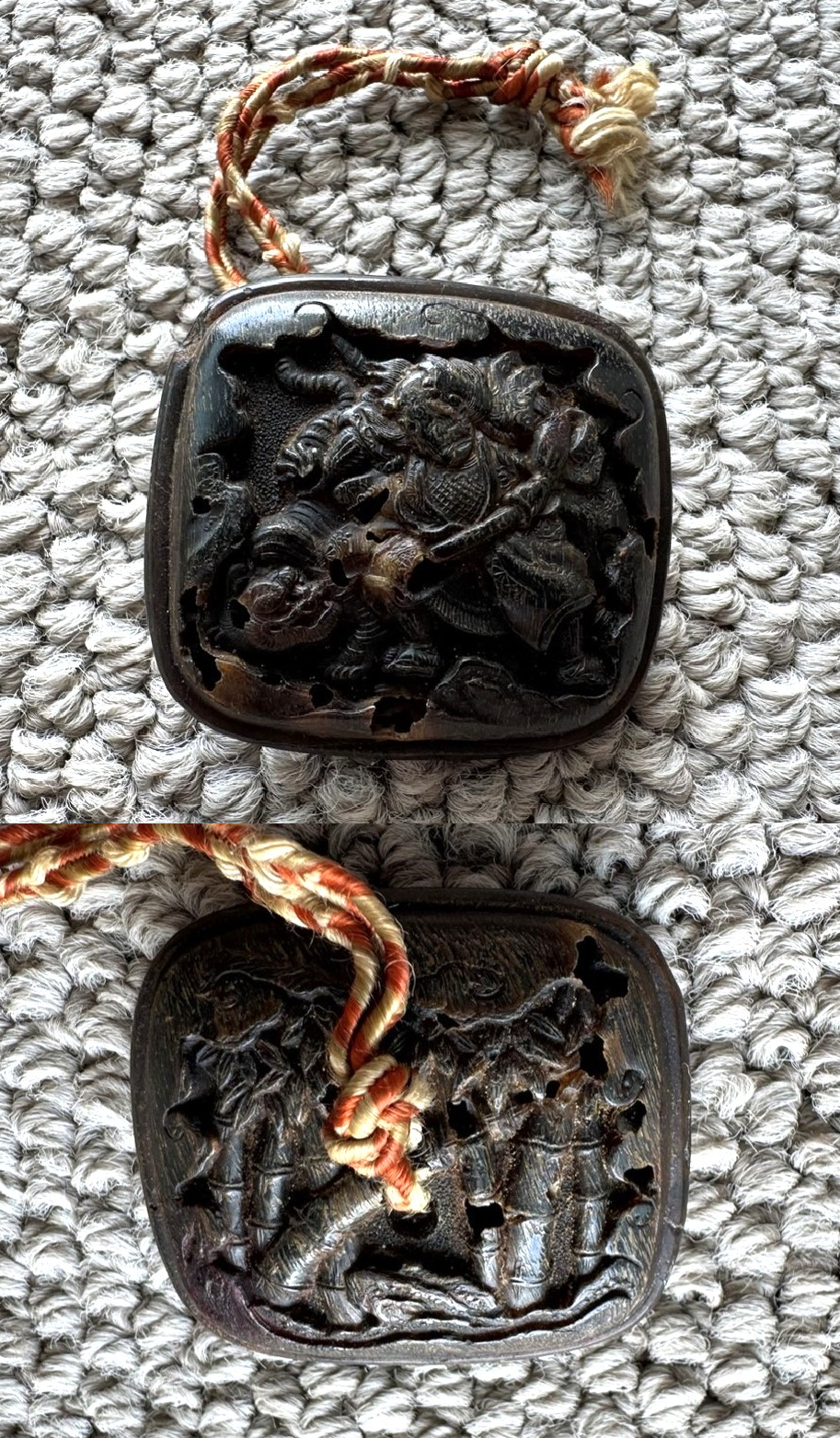 角根付 両面彫 加藤清正 虎退治