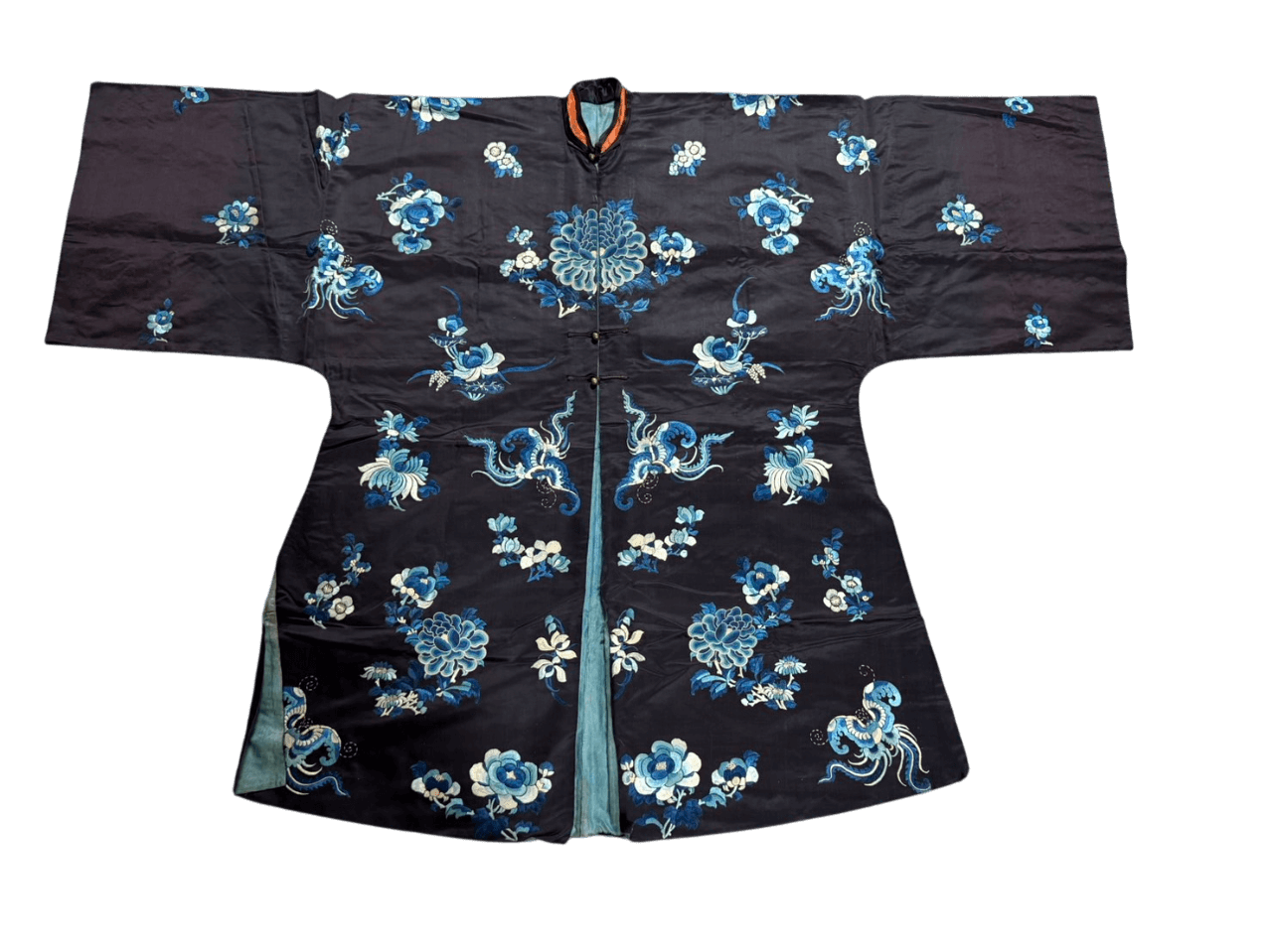 清朝時代 三青刺繍 袍衣