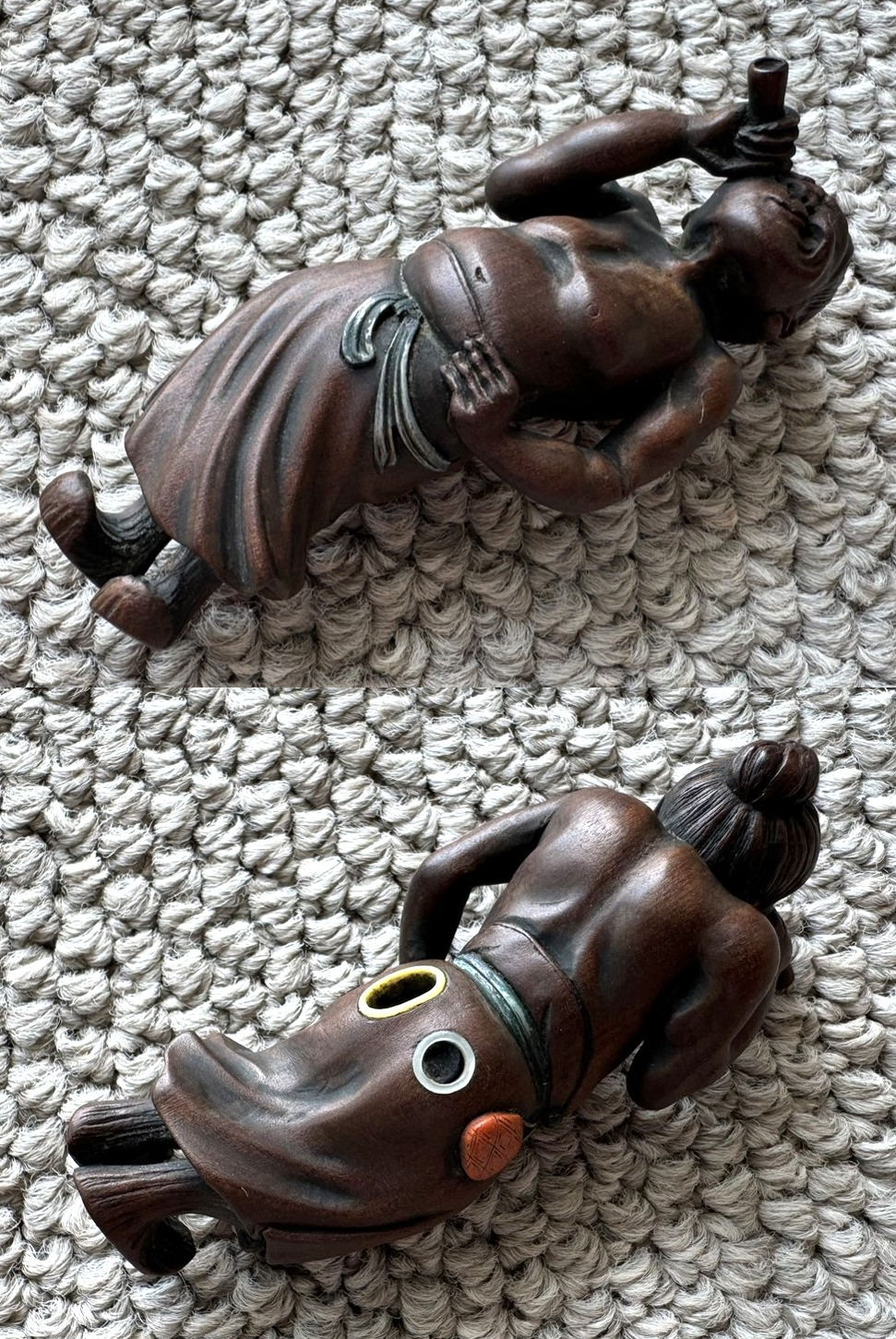 人型根付 望遠鏡を覗く人