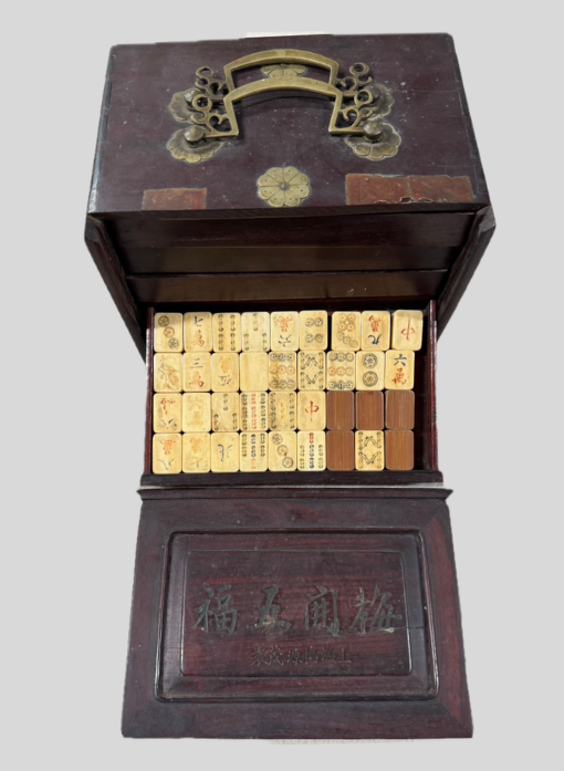 中国製麻雀牌 背竹牌 唐木箱付