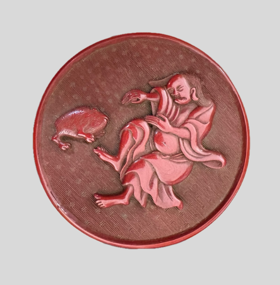 堆朱香合 蝦蟇（がま）仙人図