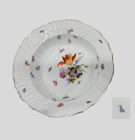 マイセン（Meissen）「フラワーブーケと昆虫」スーププレート