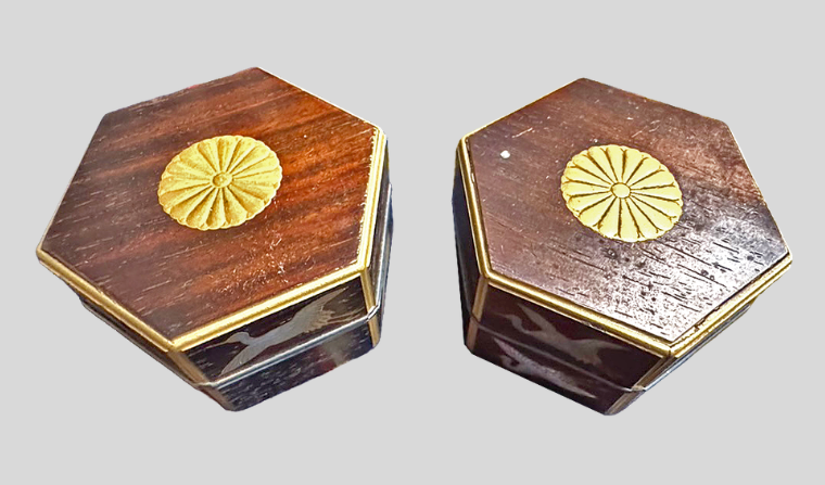 皇室御下賜品 六角箱形 鶴松文 ボンボニエール