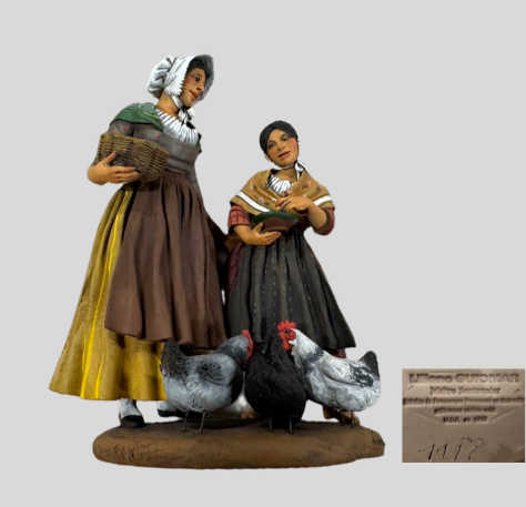 リリアンヌ・ギオマール（Liliane GUIOMAR）サントン人形「鶏と農婦」