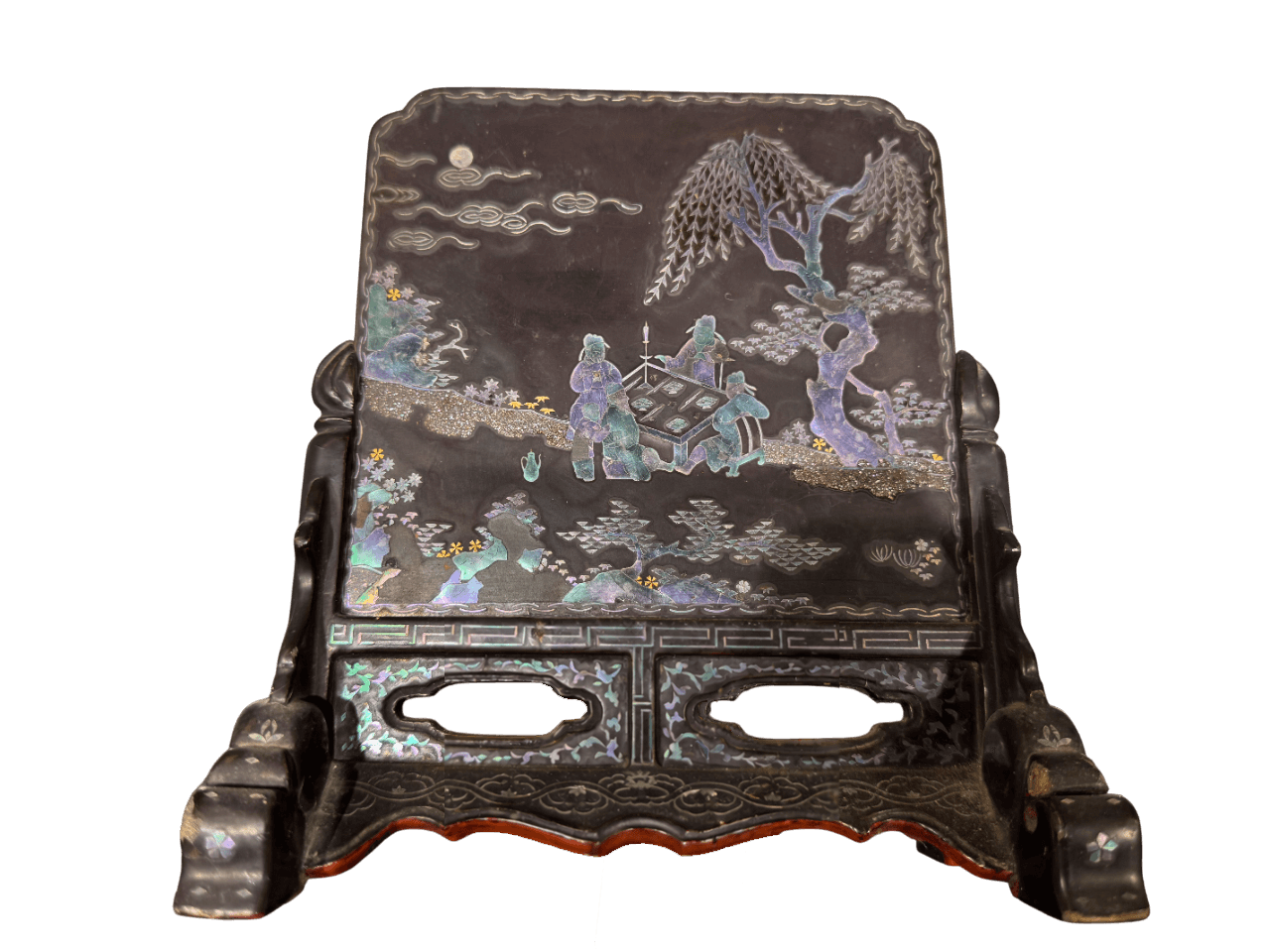 山水人物螺鈿衝立