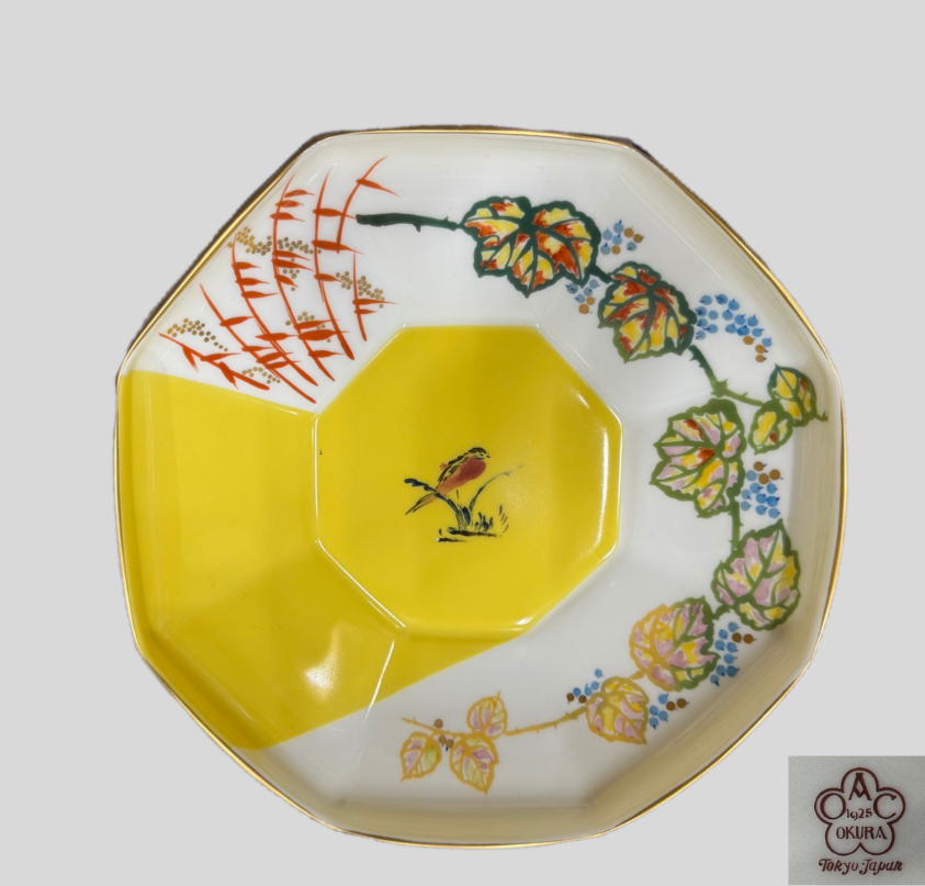 大倉陶園 ぶどう鳥文 八角鉢