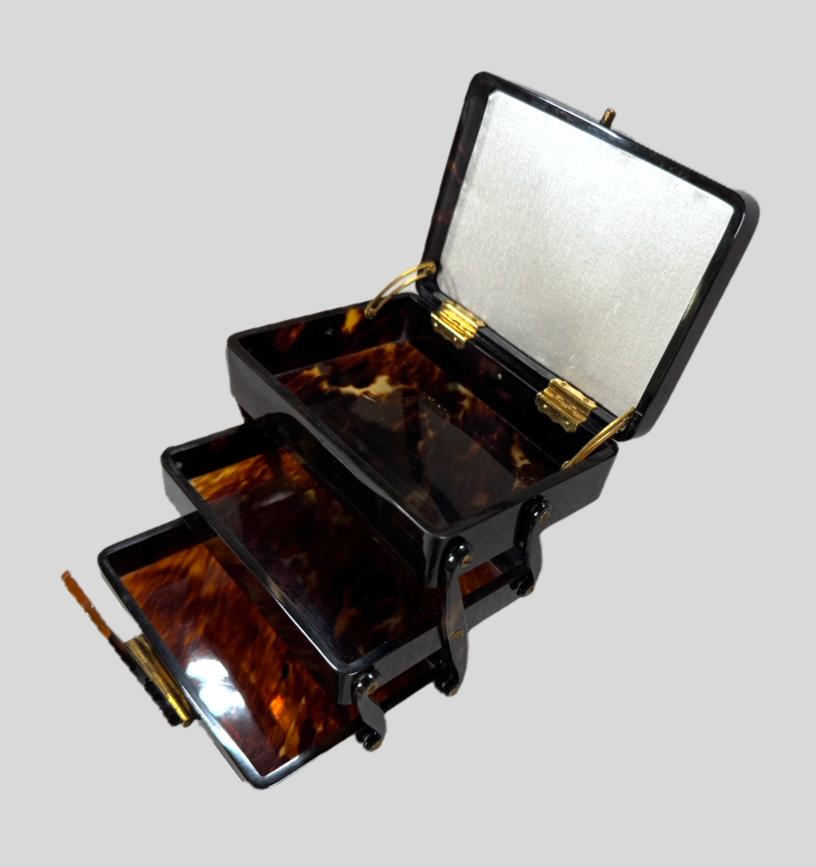 鼈甲製 三段式化粧道具箱