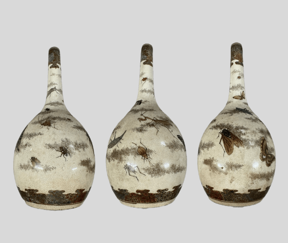 薩摩焼 鶴首花瓶 虫尽くし