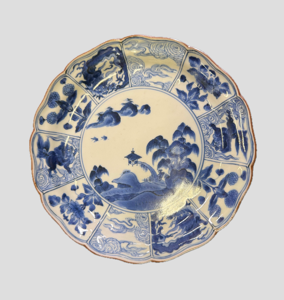 古伊万里 染付 山水図 輪花皿