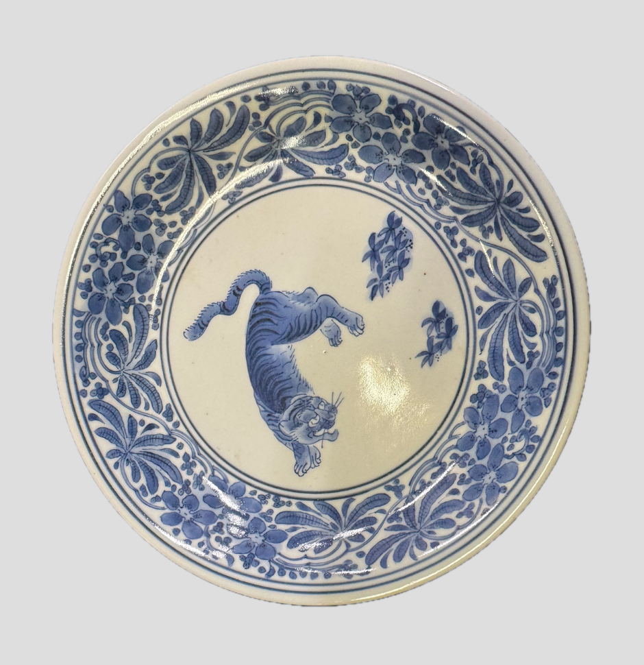 古伊万里 染付 草文虎図 皿