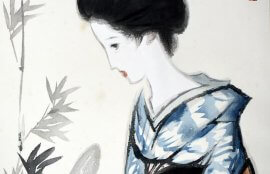 竹久夢二 木版画「夕涼み」