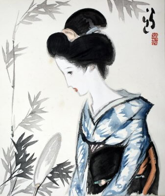 竹久夢二 木版画「夕涼み」