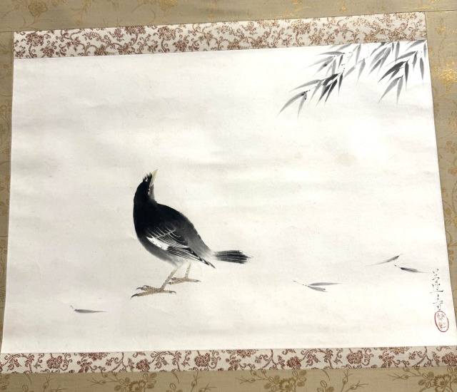 山口蓬春 花鳥図 叭々鳥 掛け軸