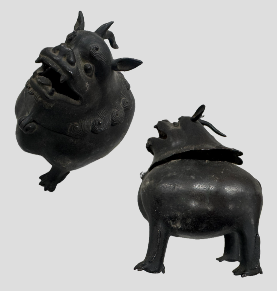 銅製香炉 獅子図