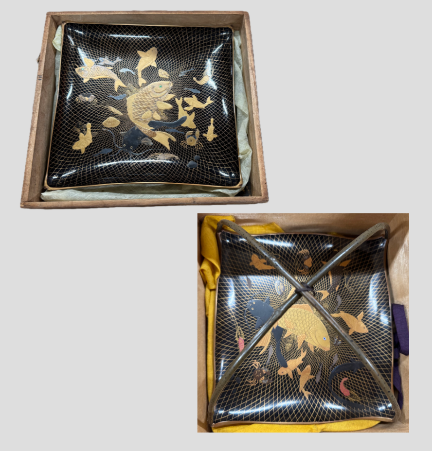 魚網手文 蒔絵四ッ手杯盆
