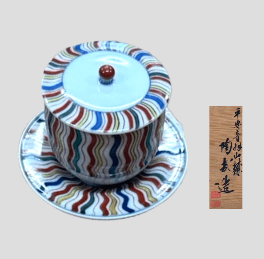 京焼 独楽文蓋付茶碗
