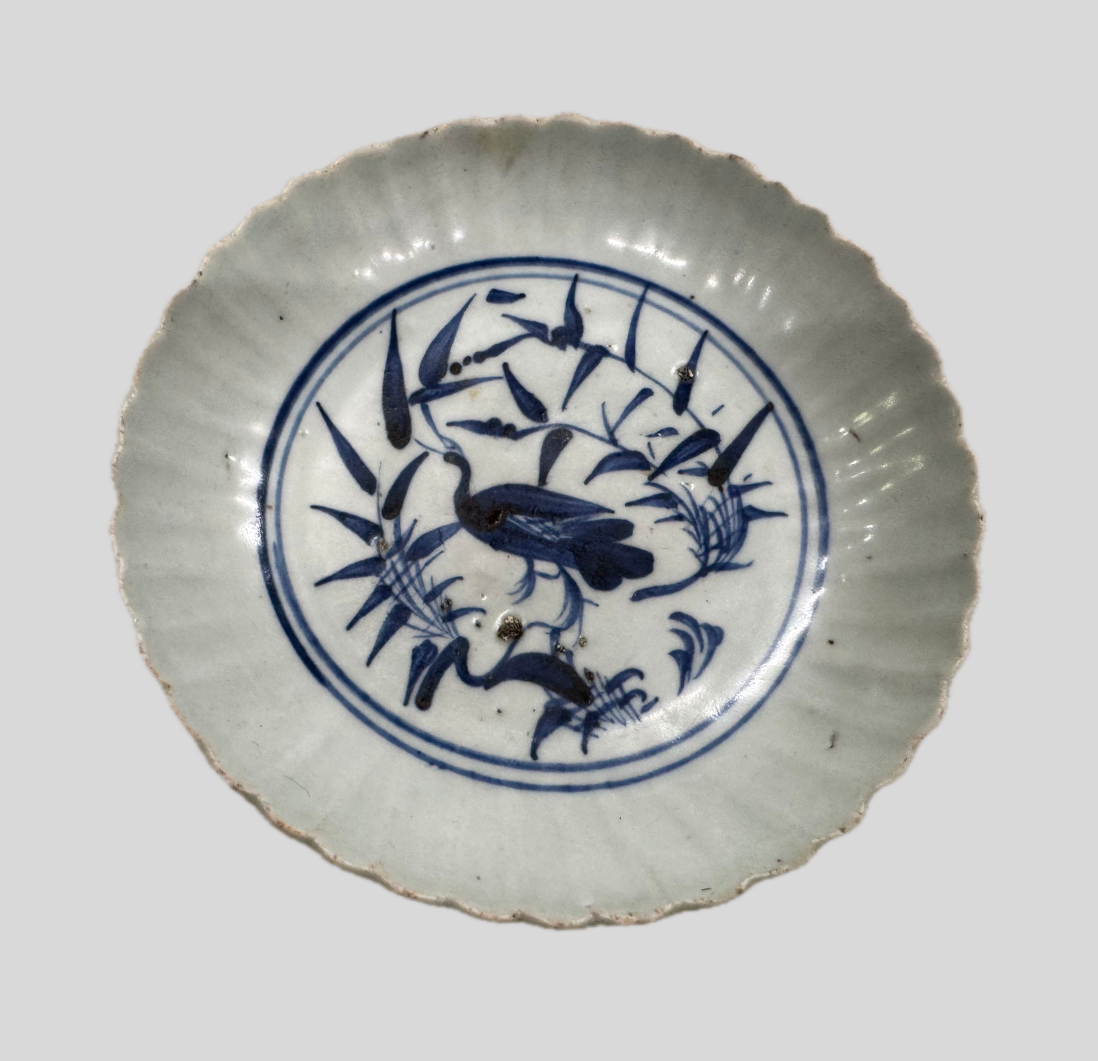 古伊万里「染付鳥図輪花皿」