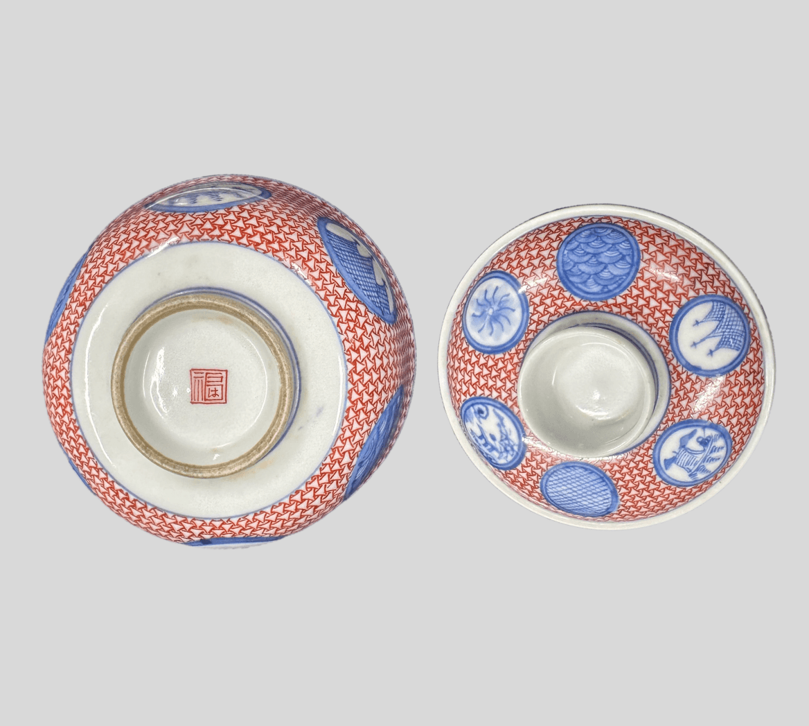 色絵丸紋蓋付茶碗