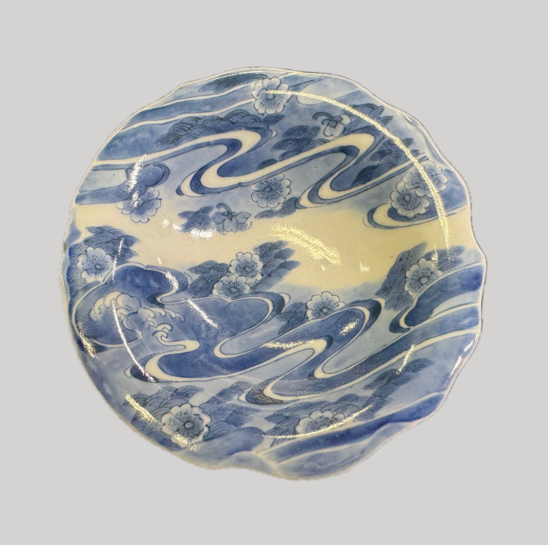 古伊万里 流水花筏文 染付皿